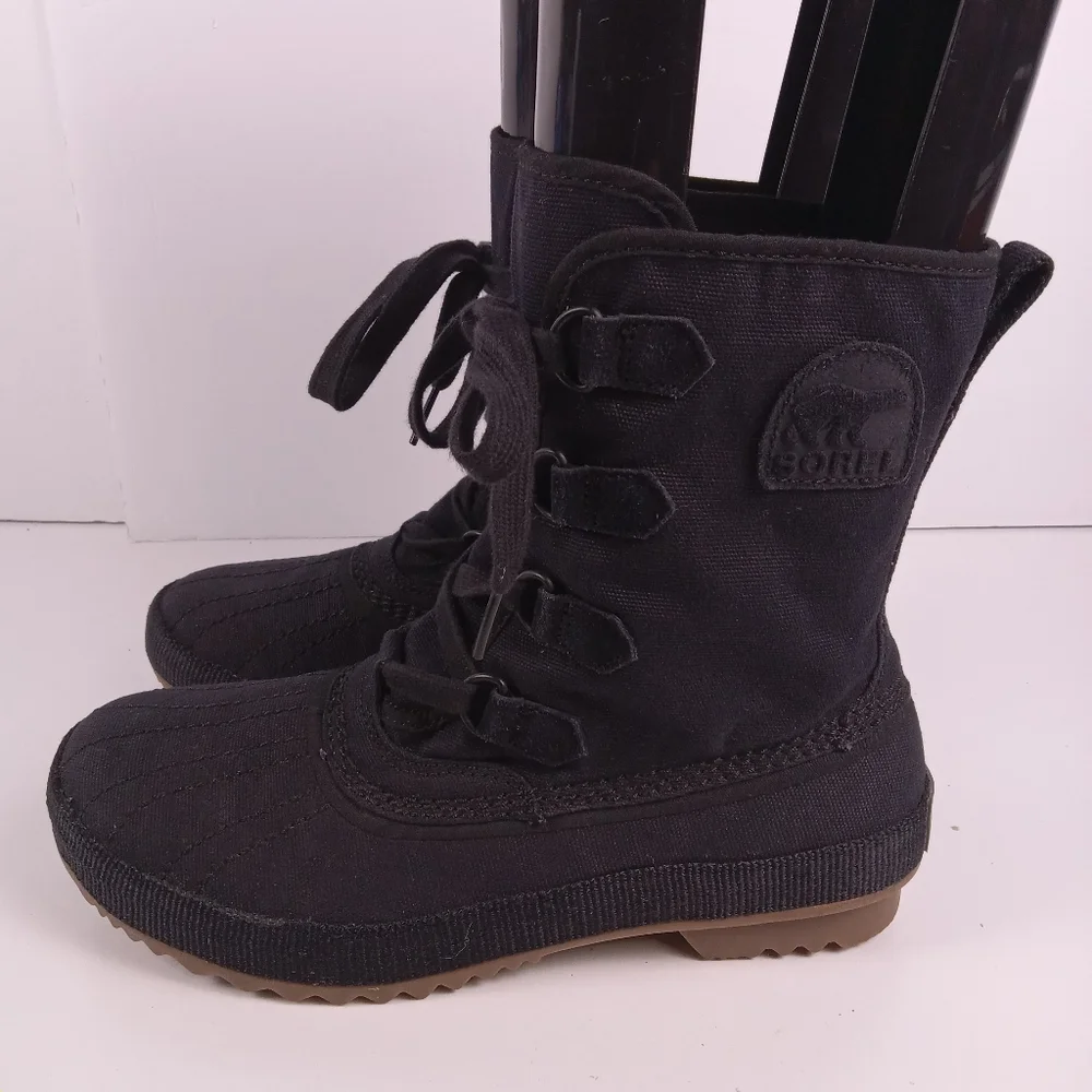SOREL Women’s Tivoli Rugged Black Canvas Mid-Calf Winter Boots Size 9 Gorpcore